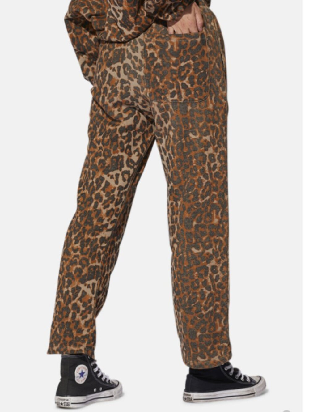 NSF Clarence Taupe Leopard Track Sweat Pant Women's Large Cropped - Picture 2 of 15